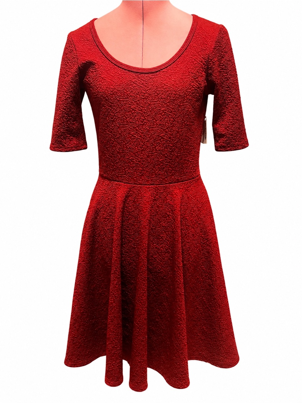 LuLaRoe Nicole Textured Fit & Flare Dress – Burgundy/Deep Red – NWT
